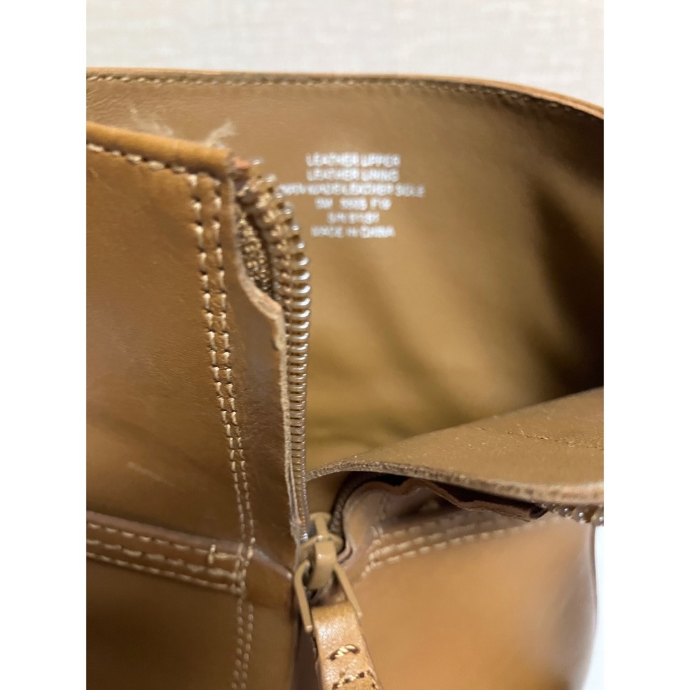 Tory Burch Miller Ankle Boots Women 9M Tan Excellent Leather Gold Logo Block - Picture 14 of 14